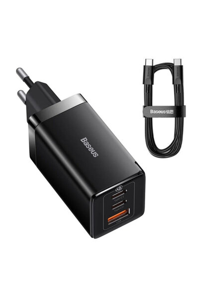 Baseus Fast Charge 3 in 1 Charger + Type-C Cable GaN5 Pro, 65W, Black