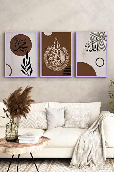 kutuTR Lila Renk Ahşap Çerçeveli 2DUV Baskı 3’lü MDF Tablo–Allah Muhammed Yaz...