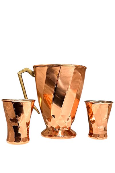 gulflower nude saf bakır el yapımı surahi 4 bardaklı kutulu