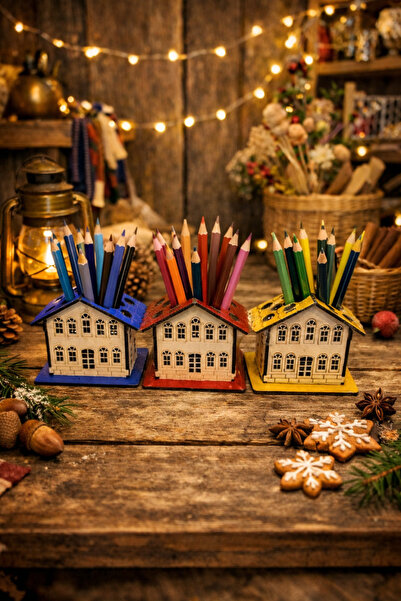 seymenbıçakçılık Set of 3 Decorative Mini House Pen Holders – Desk Top Organi...