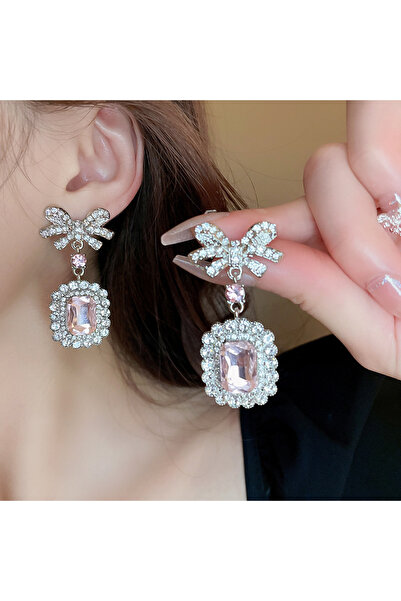 Kracer Silver Earrings with Zirconia Stones, with Pink Zirconia Pendant, Stai...