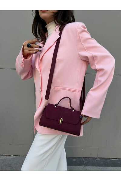 ÖZÜM TAKI Women's Small Size Suede Hand and Shoulder Bag Burgundy