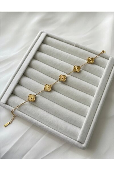 miyuki atelier Yonca Modeli Gold Renk Unisex Çelik Bileklik - Van cleef