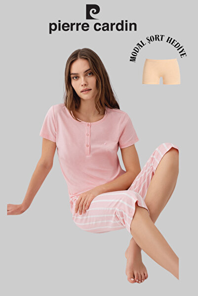 Pierre Cardin Γυναικείο σετ πιτζάμες Κάπρι με φαρδύ ροζ γιακά (με σορτς Modal...