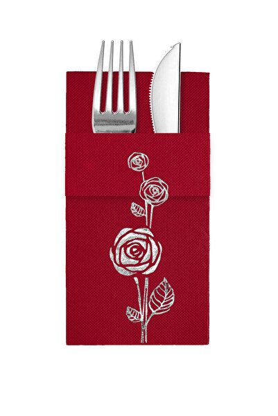 Story 40X40 cm Silver Foil Roses Patterned Burgundy Colored Paper Napkins wit...