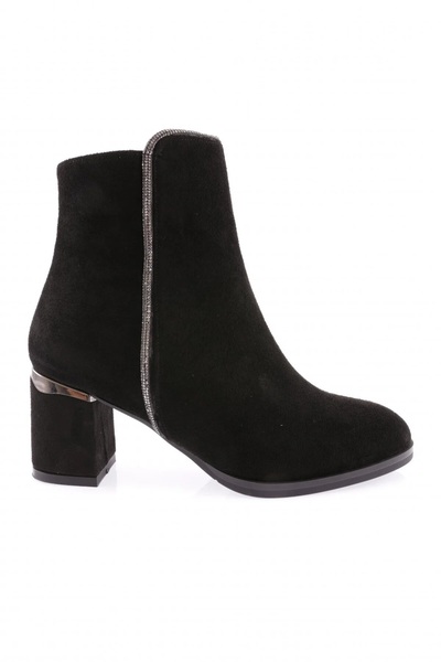 PANDORA MODA Suede Stone Detailed Side Zipper Heeled Boots