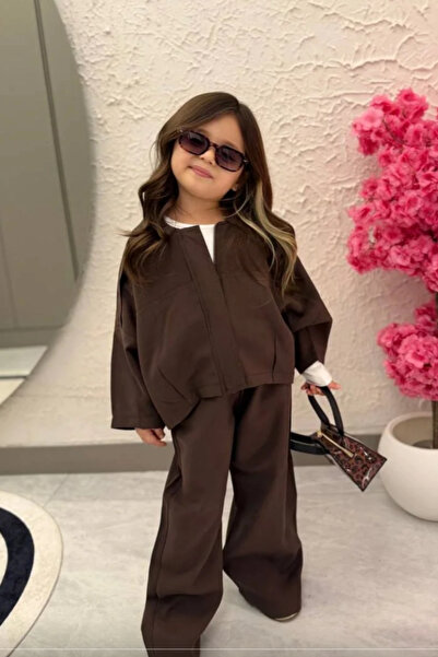 Kidmark Çocuk Modası Girl's Jacket and Wide-Leg Pants Brown Set