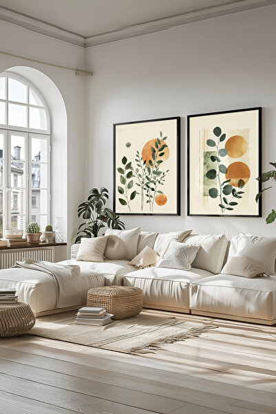 STARYUNA Black Wooden Framed Minimal Botanical and Geometric Form Themed Doub...