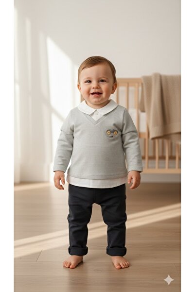 Babydola Costum pentru bebeluș băiețel, cămașă, guler, pantaloni de trening, ...