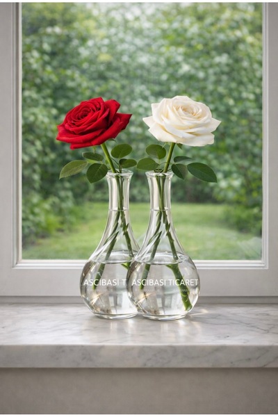 aşçıbaşı ticaret Cam Vazo Küçük Boy 17 Cm Çiçek Vazo A Kalite 2 Adet