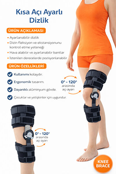 Perafit Kısa Açı Ayarlı Dizlik 0-120° Hareket Kontrollü Alüminyum Destekli Or...