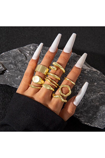 Kracer Set of 10 18K Gold Plated Rings, Stainless Steel