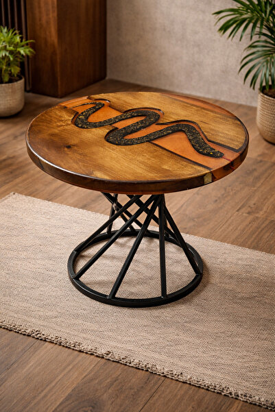 ARTERA DELUXE DOĞAL CEVİZ & EPOKSİ YILAN FİGÜR’LÜ ÖZEL YAPIM ORTA SEHPA