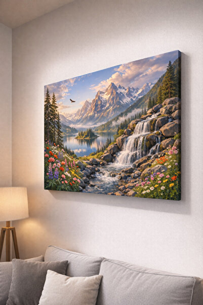 Mushen Studio Şelale Ve Dağ Manzaralı Doğa Temalı Pamuklu Kanvas Tablo