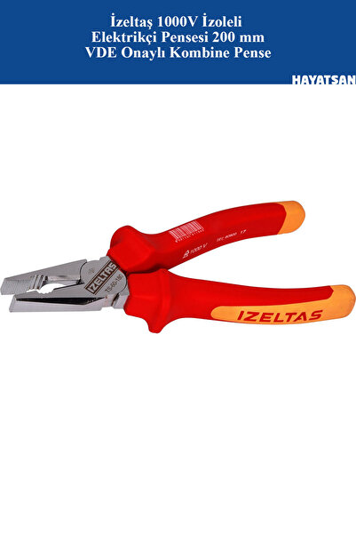 İzeltaş 1000V İzoleli Elektrikçi Pensesi 200 mm | VDE Onaylı Kombine Pense