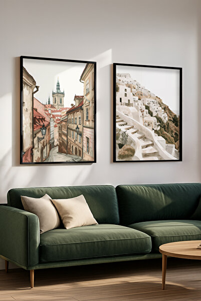 STARYUNA Black Wooden Framed European Streets and Mediterranean Slope Houses ...