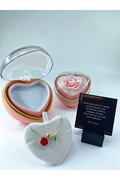 aromahediye Rose Necklace in a Heart Box with Pink Roses – Romantic Gift Set ...