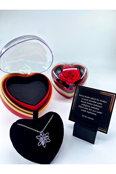 aromahediye Lotus Necklace in a Red Rose Heart Box – Romantic Gift Set, Speci...