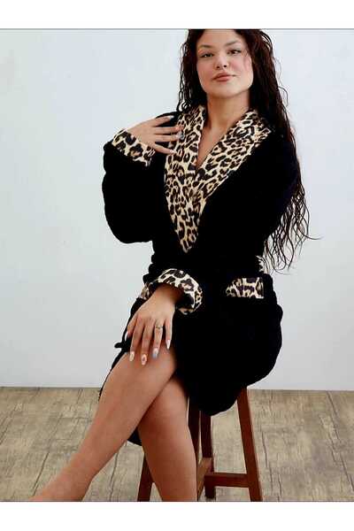 AngelsHome Leopard Printed Brand Jacquard Women's Bathrobe Luxury Giftable Do...