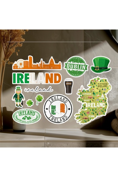Limitless Design Ireland Themed Sticker Set – Map of Dublin, Ireland, Shamroc...