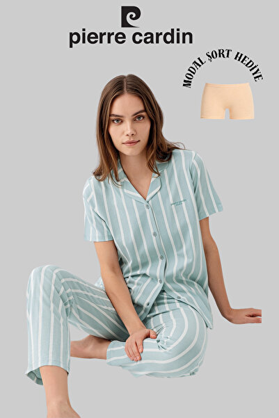 Pierre Cardin Γυναικείο Σετ Πιτζάμες με Ρίγες σε Χρώμα Μέντα και Κόμπο στο Μπ...