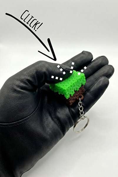 Figurova Minecraft Çim Bloğu Click Mekanizmalı Anahtarlık - Minecraft Çim Blo...