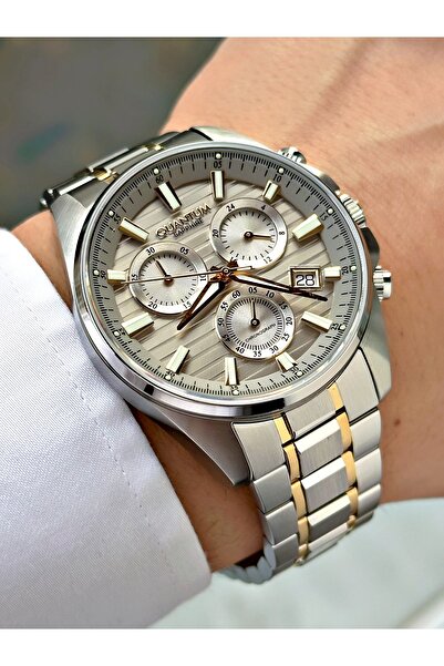 Quantum Functional Silver-Gold Color Sapphire Glass Steel Band Steel Case Men...