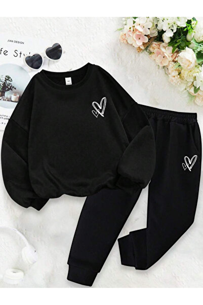 SVART WEAR Set de trening cu imprimeu inimă, cu guler rotund, combinație de b...