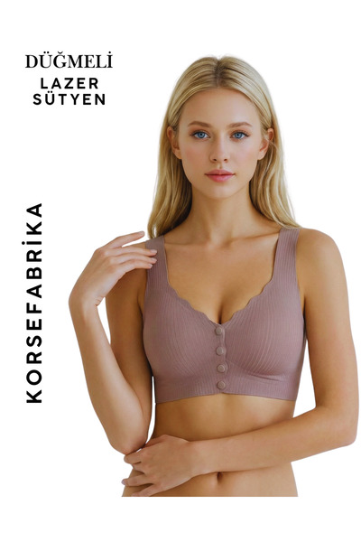 KORSEFABRİKA Laser Front Button Invisible Wire Free Seamless Ghost Bra with R...