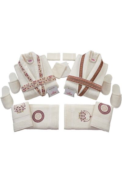 Nurpak 100% Cotton Bathrobe Set Cream-Brown (16 Pieces)