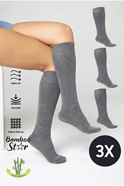 bamboo star Bamboo Women's Knee-Length Gray Long Seamless Socks 3-Piece / Pan...