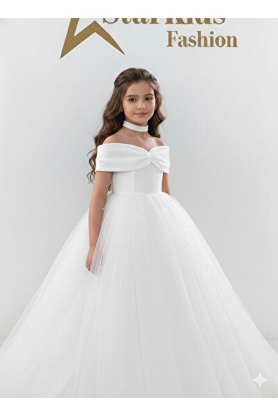 Star Kids Girls' White Pearl Princess Dress,Girls' Graduation Dress