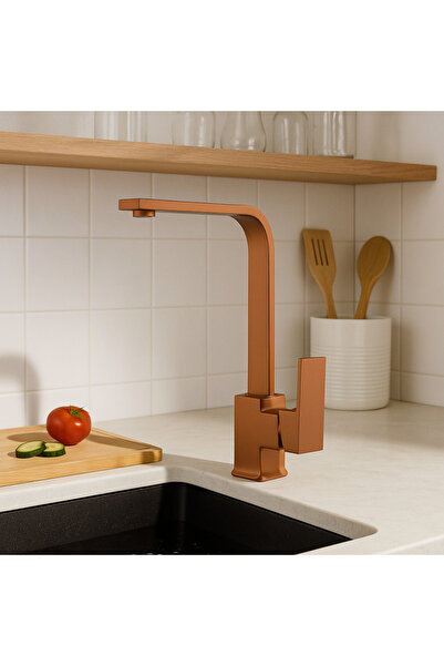 banyosepeti صنبور مطبخ مربع من النحاس الذهبي الوردي من كيوبكس – 360 °   أنبوب...