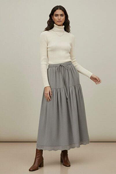 Puane Women's Skirt with Lace Detail and Elastic Waist 18292