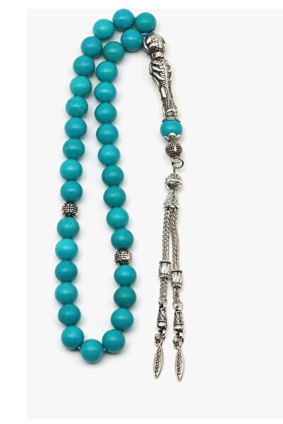 Taşmir سبحة من حجر الفيروز الطبيعي المعتمد بقطر 8 مم بقطع كروي