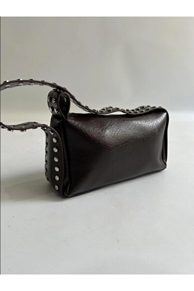 Zuna Studio Geantă de mână și de umăr pentru femei Etrina, maro închis, cu ținte