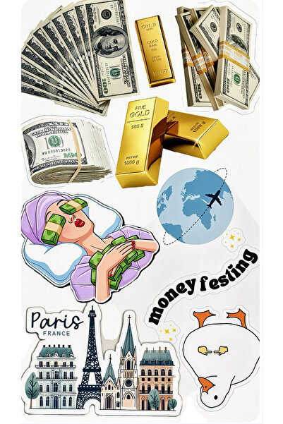 Limitless Design Money & Luxury Temalı Sticker Seti – Dolar, Altın, Zenginlik...