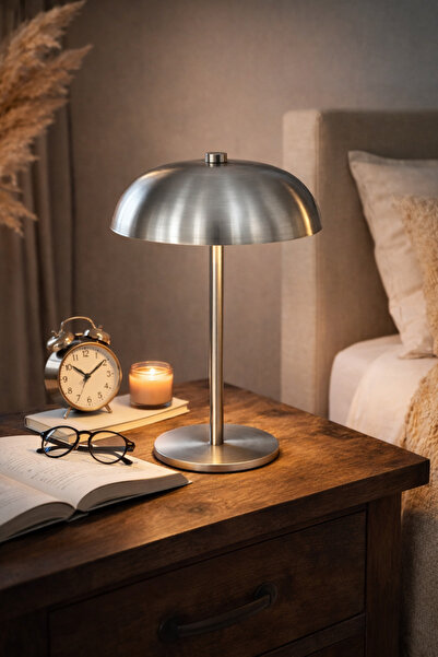 welcomein Gümüş Renk Modern Paslanmaz Çelik Masa Lambası Abajur Gece Lambası ...