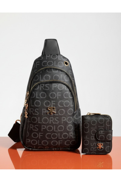 Çanta Trend Polo of Colors Women's Adjustable Strap Black Monogram Body Bag (...