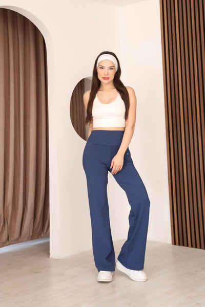 Onon Tekstil Kadın Mavi İspanyol Paça Esnek Yüksek Bel Toparlayıcı Tayt