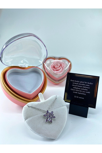 aromahediye Lotus Necklace in a Heart Box with Pink Roses – Romantic Gift Set...