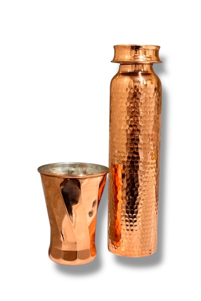 gulflower nude طقم مياه فاخر من النحاس النقي 100٪ يشمل قارورة وكوب، موزع مياه...