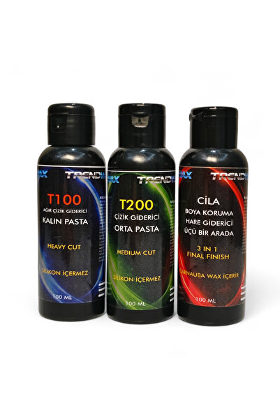 TRENDWAX 3lü set kalın pasta, orta çizik giderici pastave koruyucu cila wax
