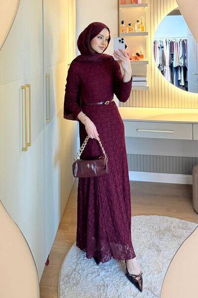 Hazamoda Donatela Lace Dress Burgundy
