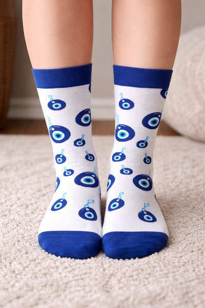 uğurlu dükkan White Background Evil Eye Bead Socks 36-44