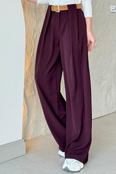 Hazamoda Taba Kmr Detailed Palazzo Pants Plum