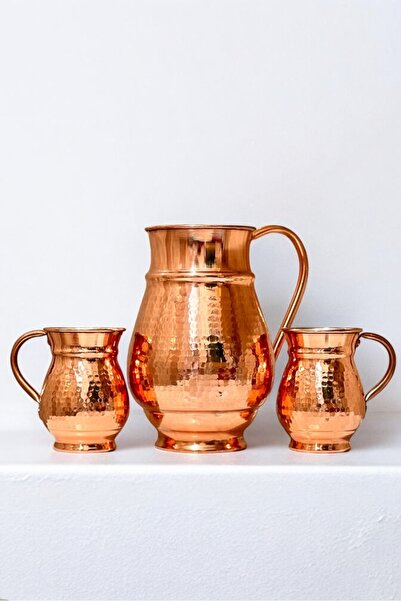 gulflower nude %100 bakır sürahi ve 4 bardak lüks set kutulu ayran bardakları...