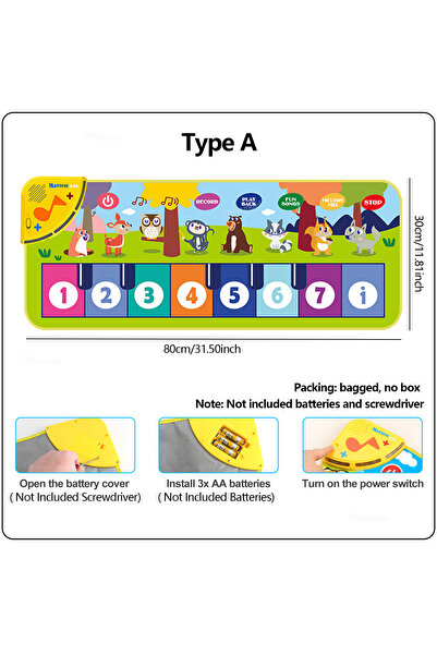 Choice3 سجادة بيانو للأطفال من النوع A، مقاس 80 × 30 سم، سجادة رقص موسيقية لل...
