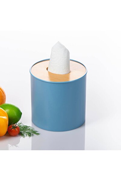 cc bin shihon Round plastic tissue boxes with wooden lids, 13 cm