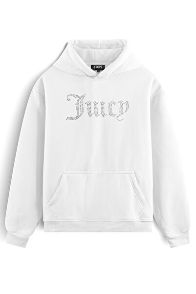 3 ROPE Juicy Double Rhinestone Stone Printed Oversized Hooded Fleece Inside S...